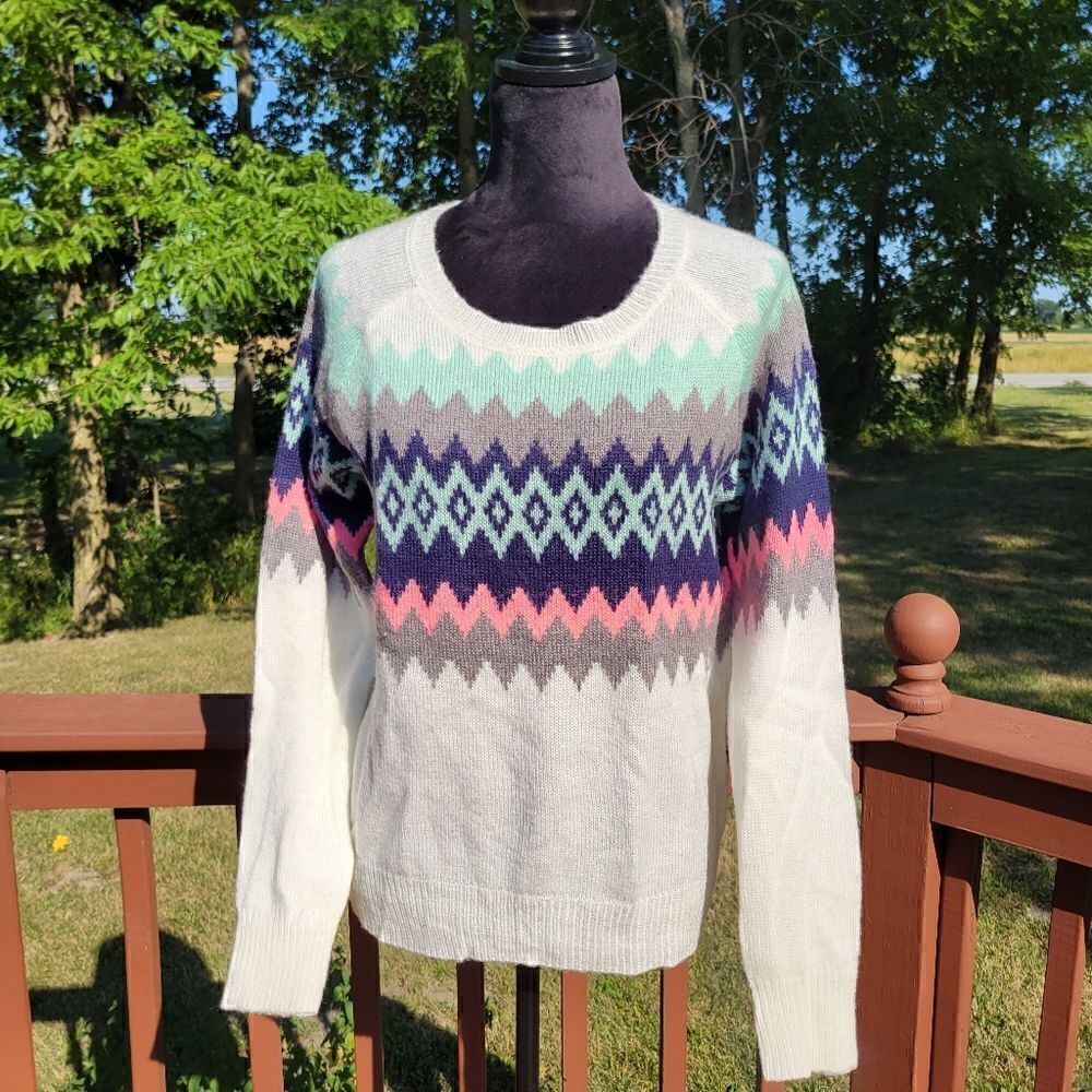 Mossimo Supply Co Zig-Zag Print Long Sleeve Crew Neck Raglan Sleeve Sweater Sz L